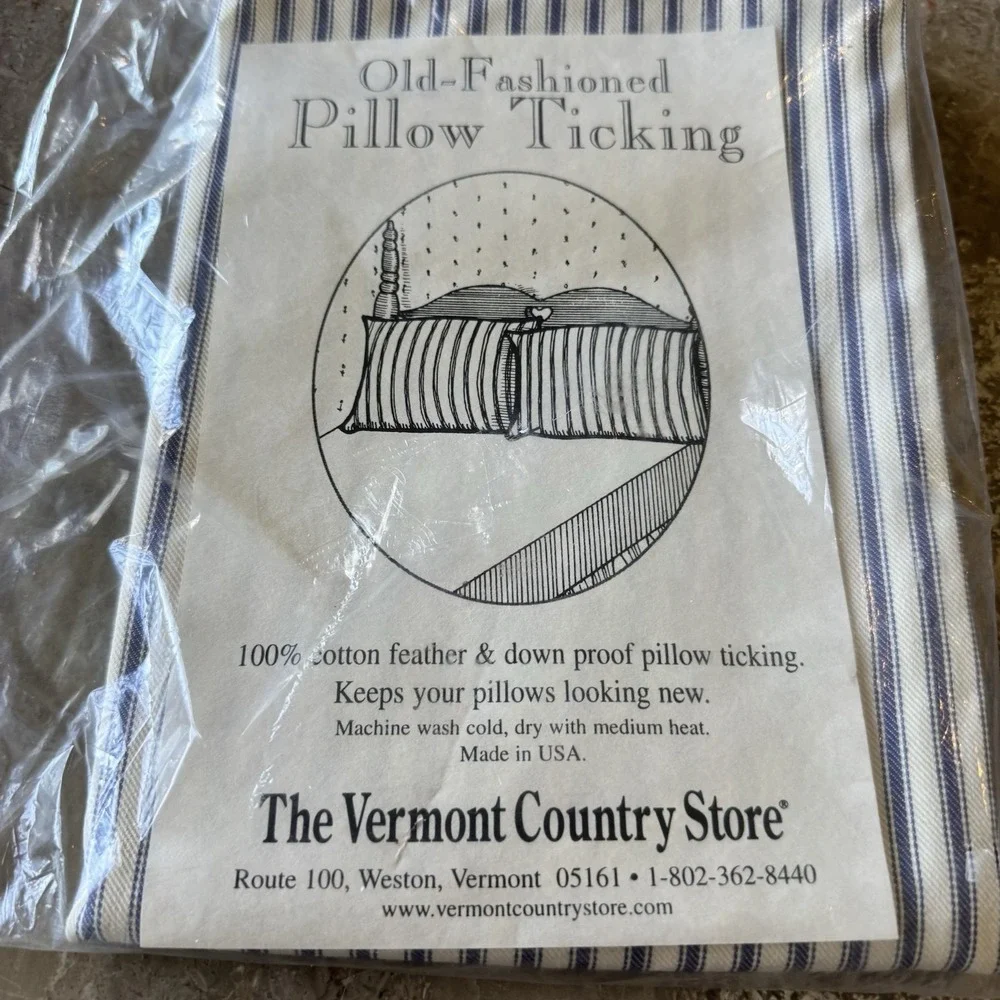 2 Vintage Feather Pillows Blue Ticking 29x19 Country Farmhouse Chic